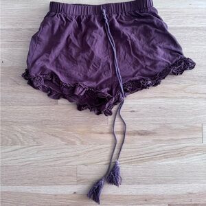 Purple Ruffle Hem Shorts